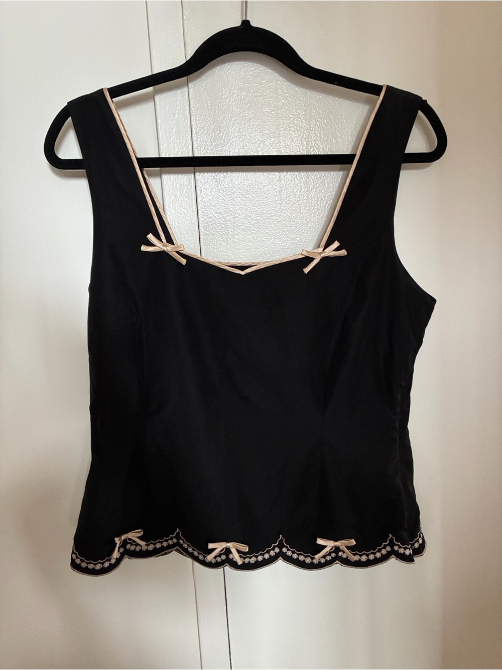 RARE Vintage Odette Anthropologie Black Silk Sleeveless Blouse w/ Bows